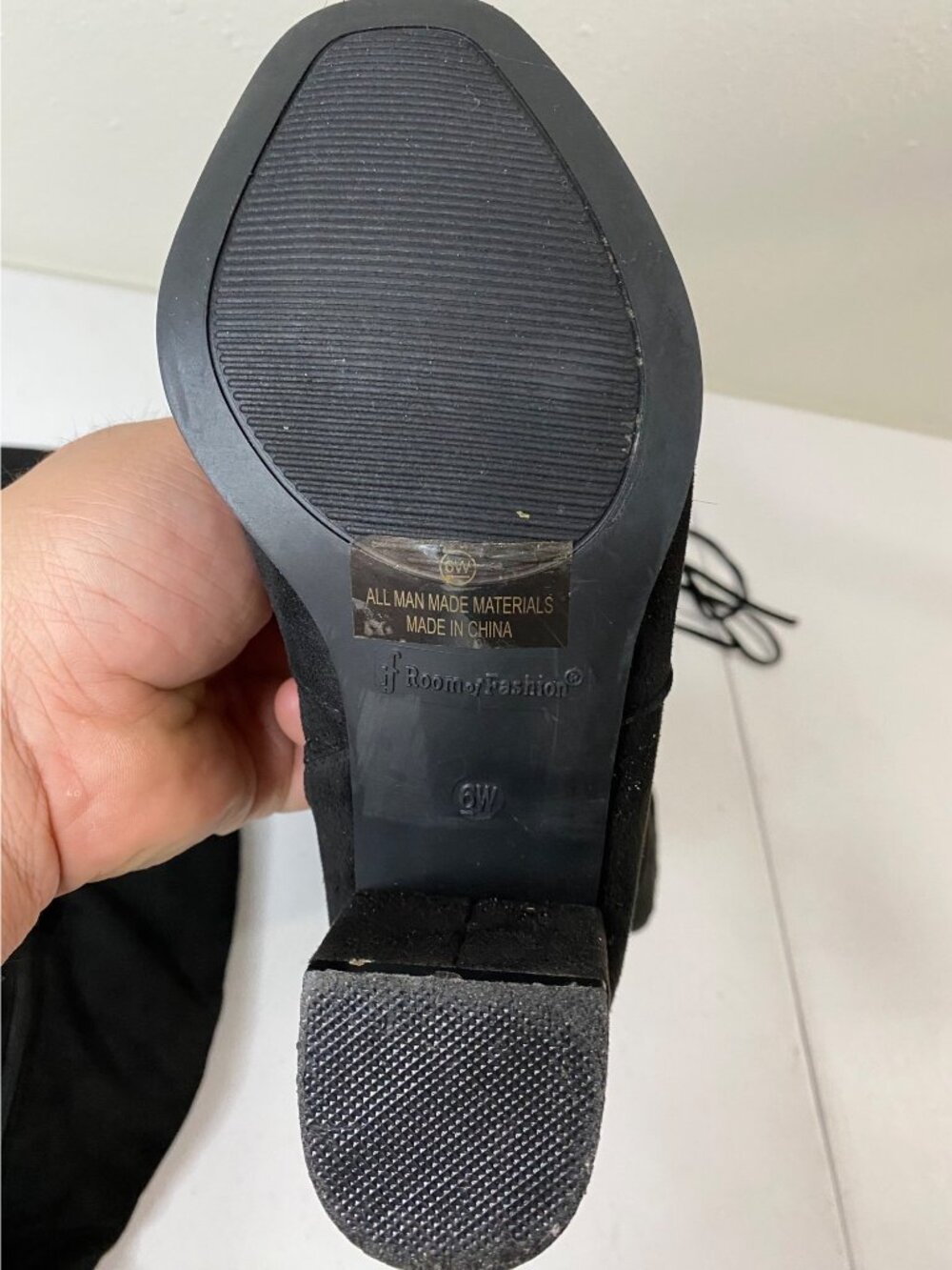 Room of Fashion Knee High Black Suede Boots Lace Back Block Heel 6W - Picture 10 of 12